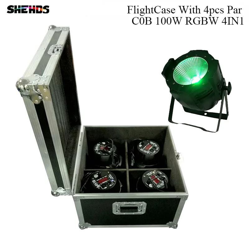 FlightCase With 4pcs Кейс с 2/4/6/8 шт. светодиодный Par C0B 100W RGBW 4IN1 освещение dmx управления рождественские украшения для вечеринки клуб диджей театр - Цвет: FlightCase With 4pcs