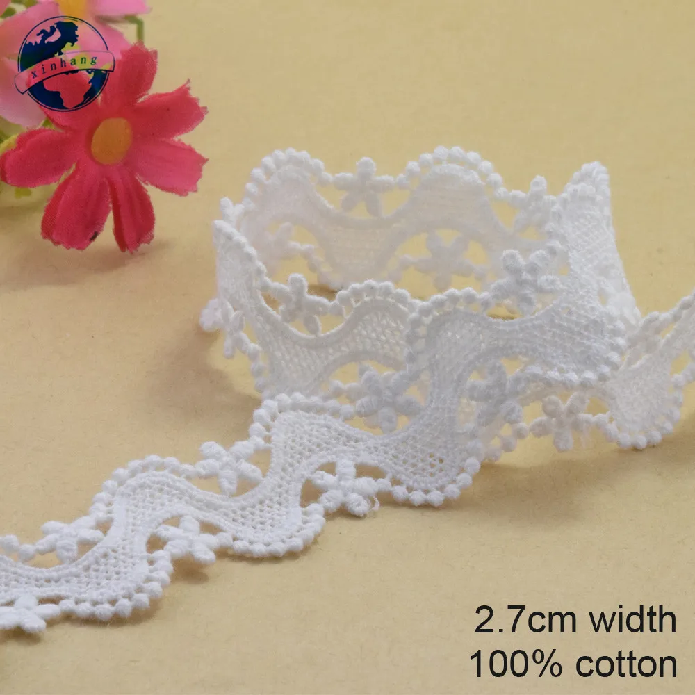 

10yards 2.7cm white 100% cotton embroidery lace french lace ribbon fabric guipure diy trims warp knitting sewing Accessories3729