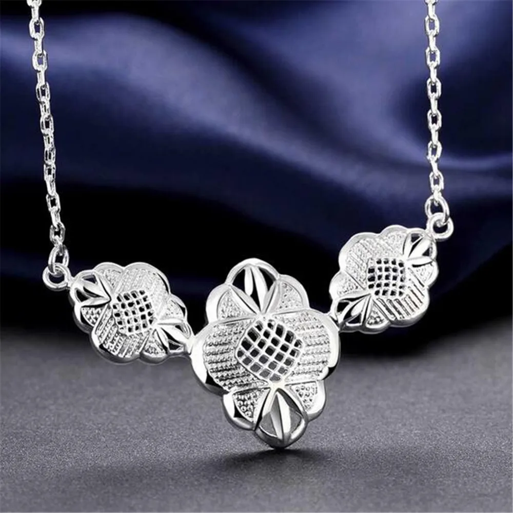 925 Sterling Silver colorFlower Necklace fashion silver chain clavicle short Necklaces &amp Pendants for women collar fine jewelry |