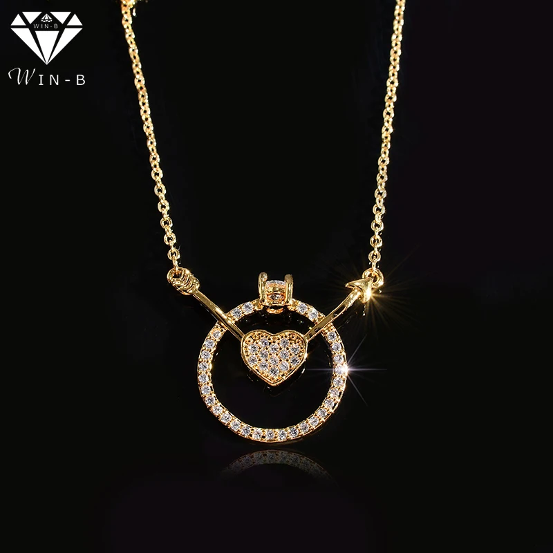 WIN-B Crystal Arrows Gold Pendant Necklace Circle Fashion Chain Mbox Love heart Zircon Drop-shaped Pendanr Party | Украшения и