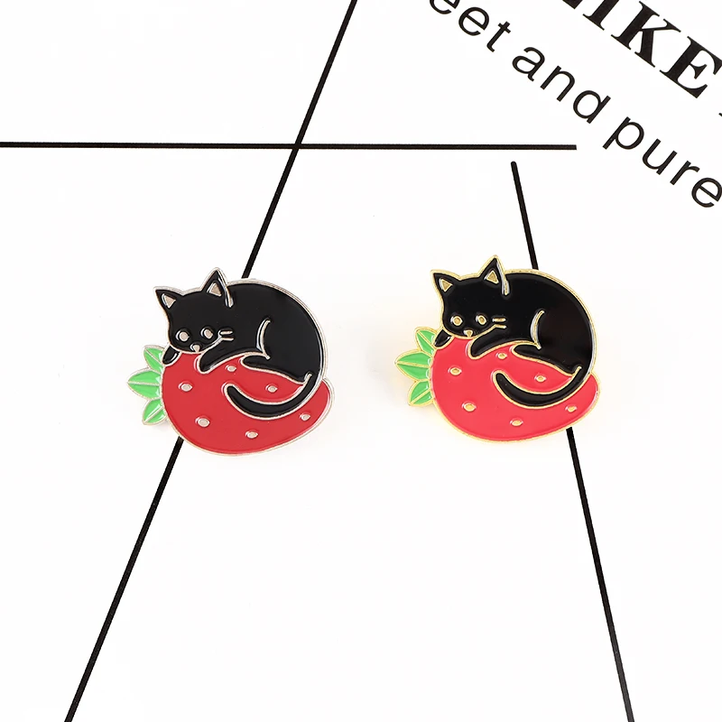 Кота эмали штырь фрукты кошка шпильки черного цвета броши кошки Китти Фруктово