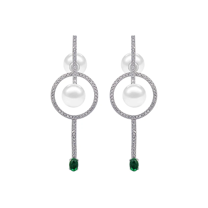 Круглые серебряные украшения синий камень жемчуг кубический цирконий модные