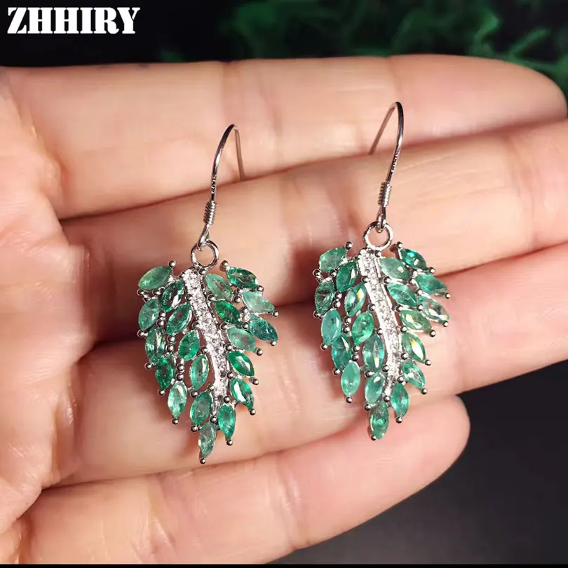 Женские серьги подвески из серебра 925 пробы с натуральным изумрудом|jewelry silver