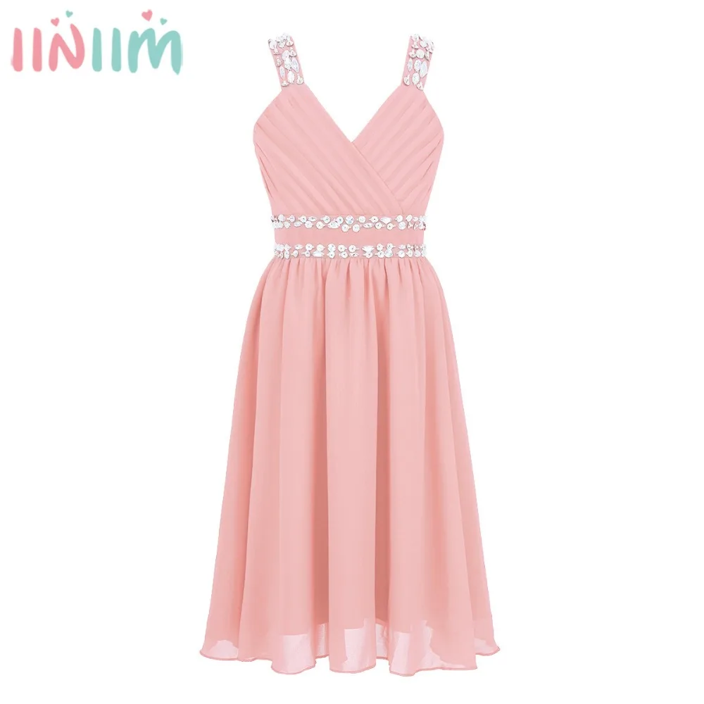 iiniim Kids Girls Princess Dress Shoulder Straps Shiny Sequins Rhinestones Chiffon for Summer Weeding Birthday Party | Детская одежда и