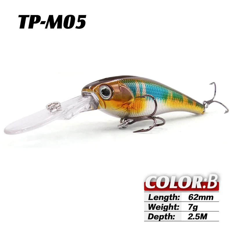 B TacklePRO M05 плавающая 1 шт. приманка для щуки гольян 7 г 62 мм все для рыбалки, приманки для соленой воды, оборудованные более сильным разъемным кольцом для басов - Цвет: B