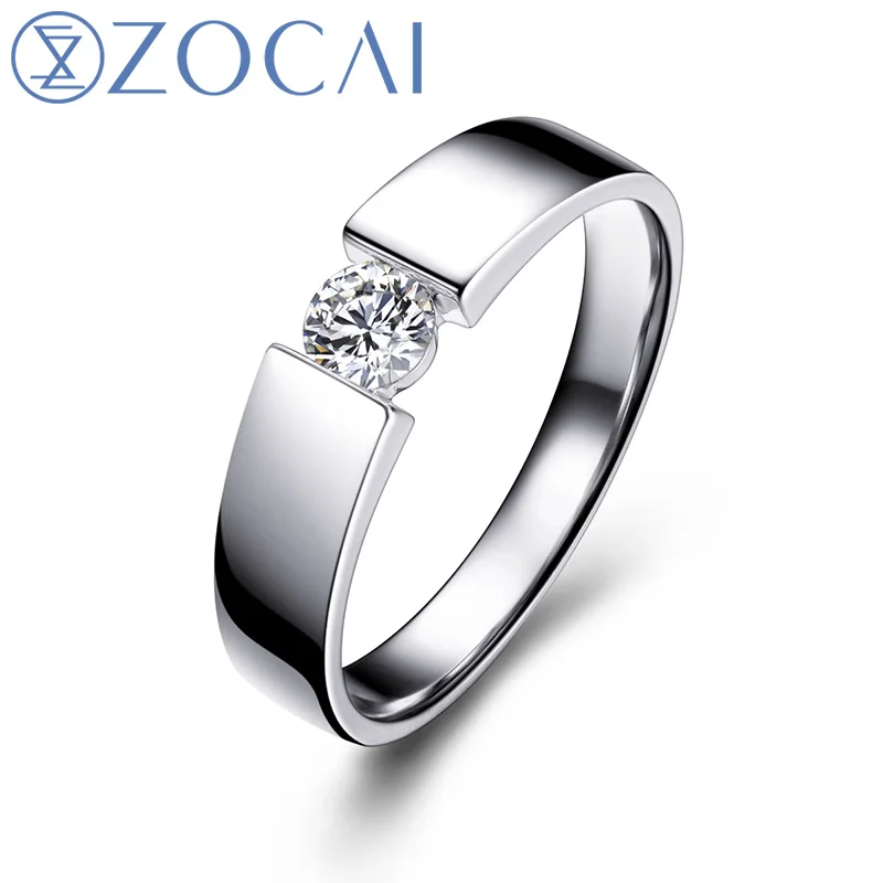 

ZOCAI 0,30 CT сертифицированное SI / H / VG бриллиантовое мужское обручальное кольцо круглой огранки 18K белое золото ювелирные изделия M00057