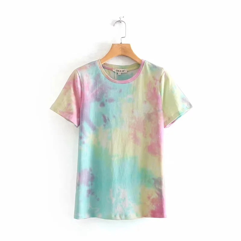 Женская трикотажная футболка с принтом Tie Dye Повседневная Свободная коротким