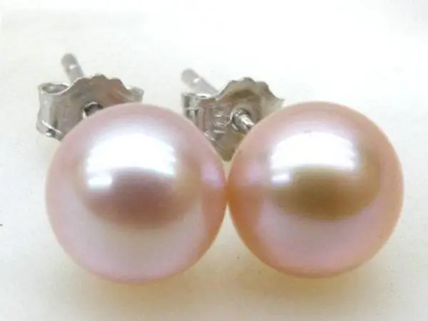 AAA+++ 7mm perfect round lavender pink akoya pearl earring stud 14k white gold | Украшения и аксессуары