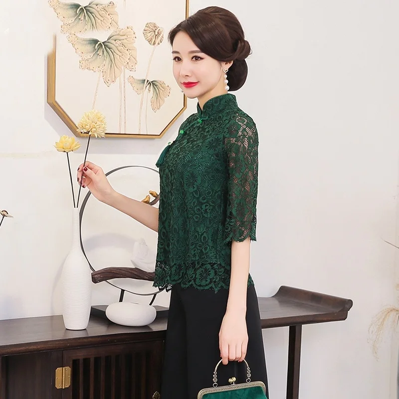 Женская винтажная рубашка Cheongsam китайский топ с кружевом весна лето 2019|Топы| |