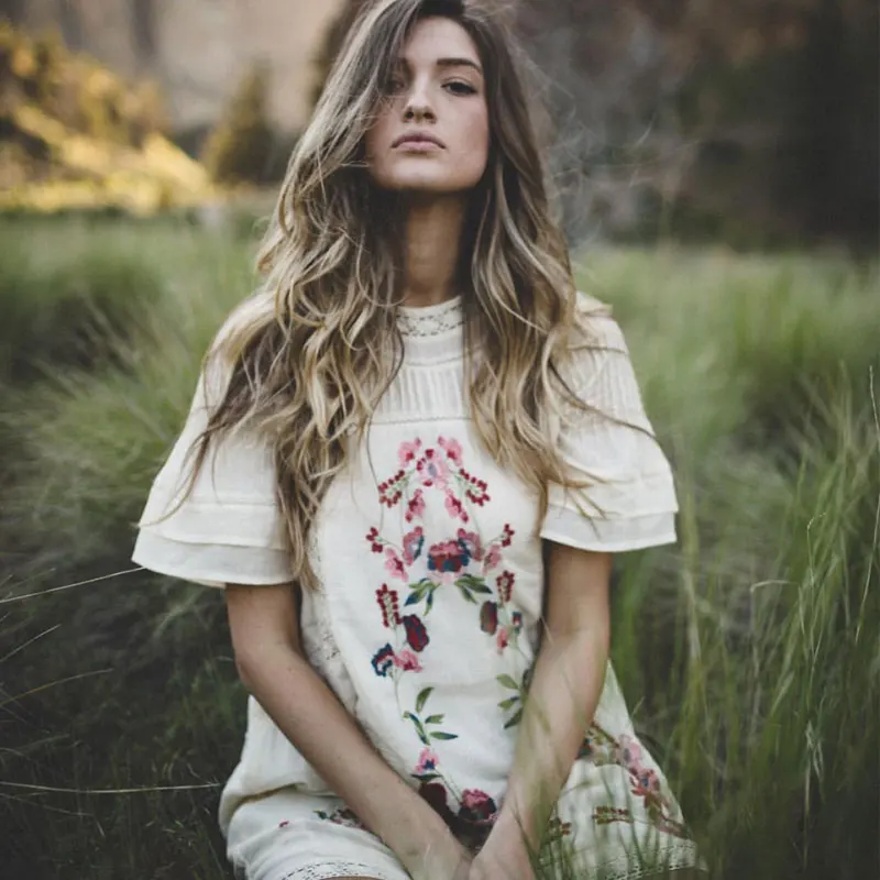 Богемное женское платье с вышивкой винтажное ажурное кружевное короткими