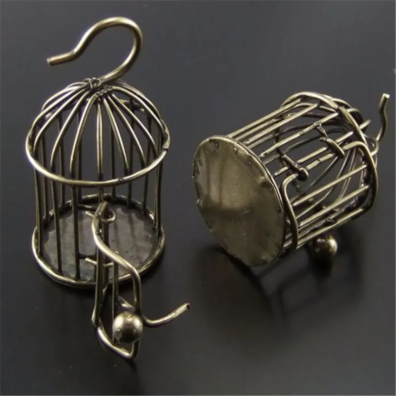 Опт античный стиль бронзовый тон сплав 3D клетка для птиц подвеска Шарм 36*30*30 мм 2