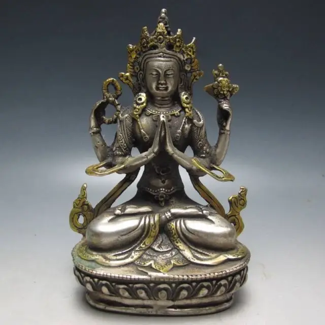 The Tibet silver copper gold-plated statue of the Buddha of Tibetan Buddhism