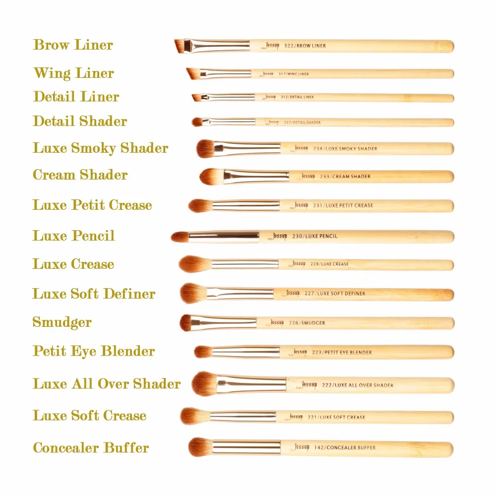Jessup 15 шт. кисти для макияжа Bamboo brochas maquillaje pinceaux maquillage Профессиональный консилер тени для век подводка для глаз кисти T137