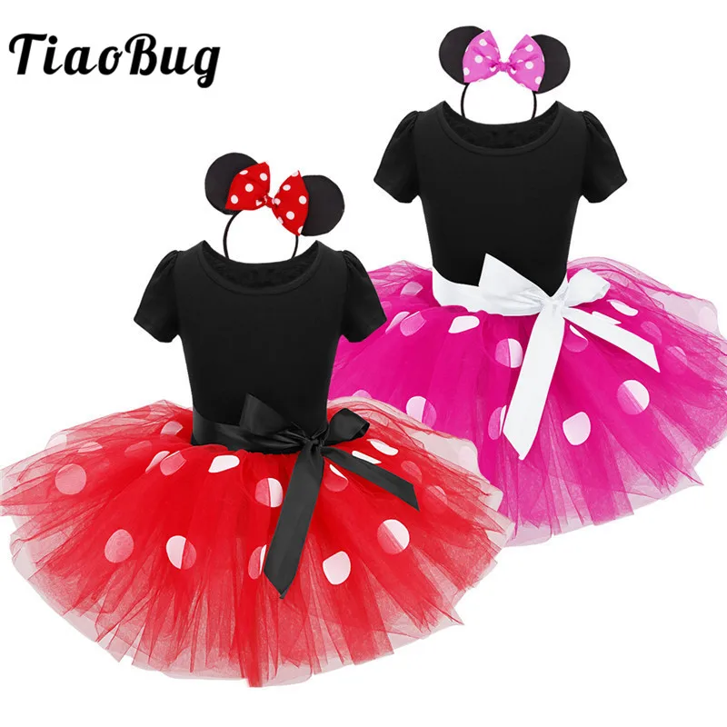 

TiaoBug Children Girls Ballet Tutu Dress with Headband Kids Cartoon Animal Polka Dots Ballet Leotards Kids Stage Dance Costumes