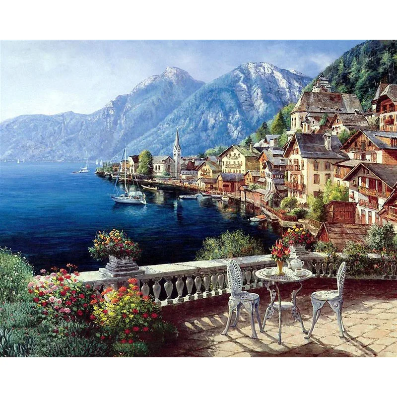 

Bay Chairs Landscape DIY Digital Painting By Number Modern Wall Art Canvas Painting Christmas Unique Gift Home Decor 40x50cm