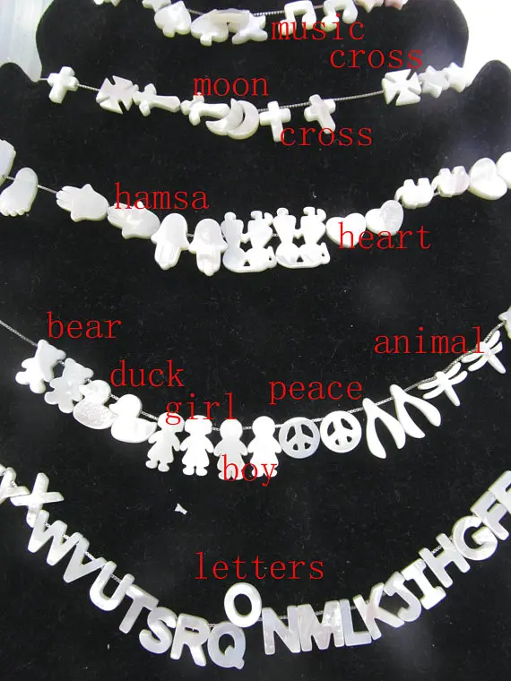 

Charm MOP Shell Cabochon White shell Jewelry Cabochon letters boy girl cross hamsa duck animal peace Shell Beads 12-20mm --drill