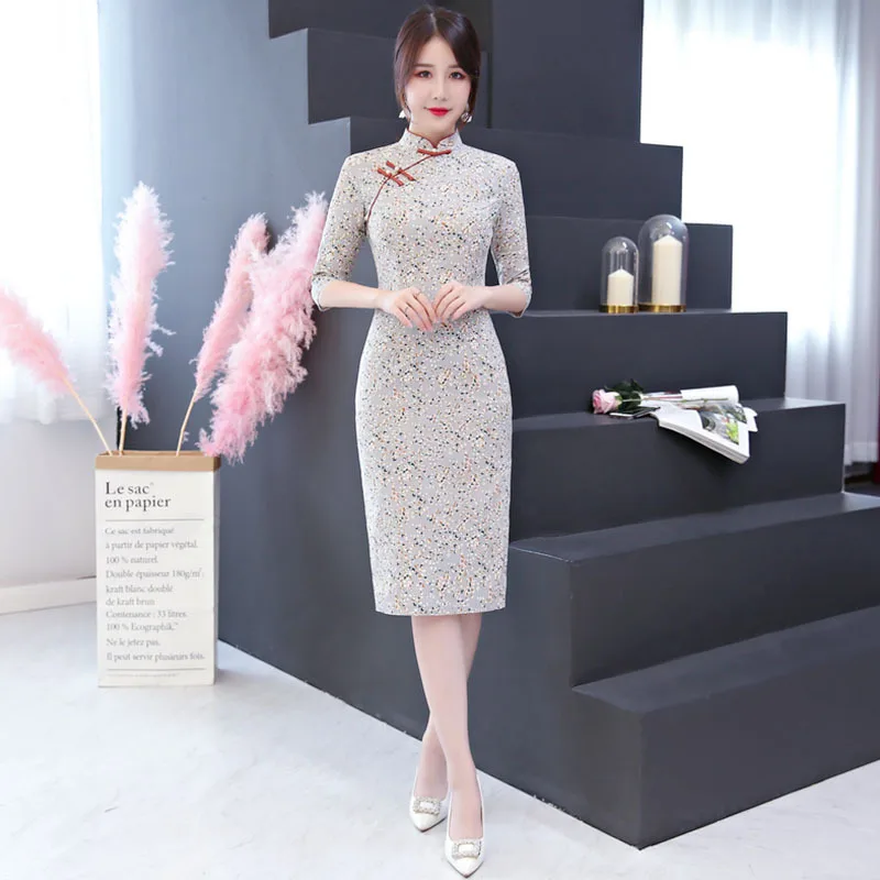 Новое поступление модное современное Cheongsam тонкое платье Ципао с разрезом женское платье китайские традиционные платья Китай магазин одежды Размер S-3XL