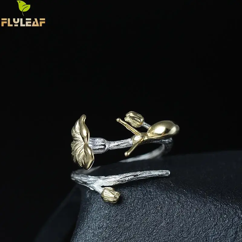 

Кольцо Flyleaf открытое женское из стерлингового серебра 100% пробы, с листьями лотоса и улиткой, креативный дизайн, ювелирное украшение в китайс...
