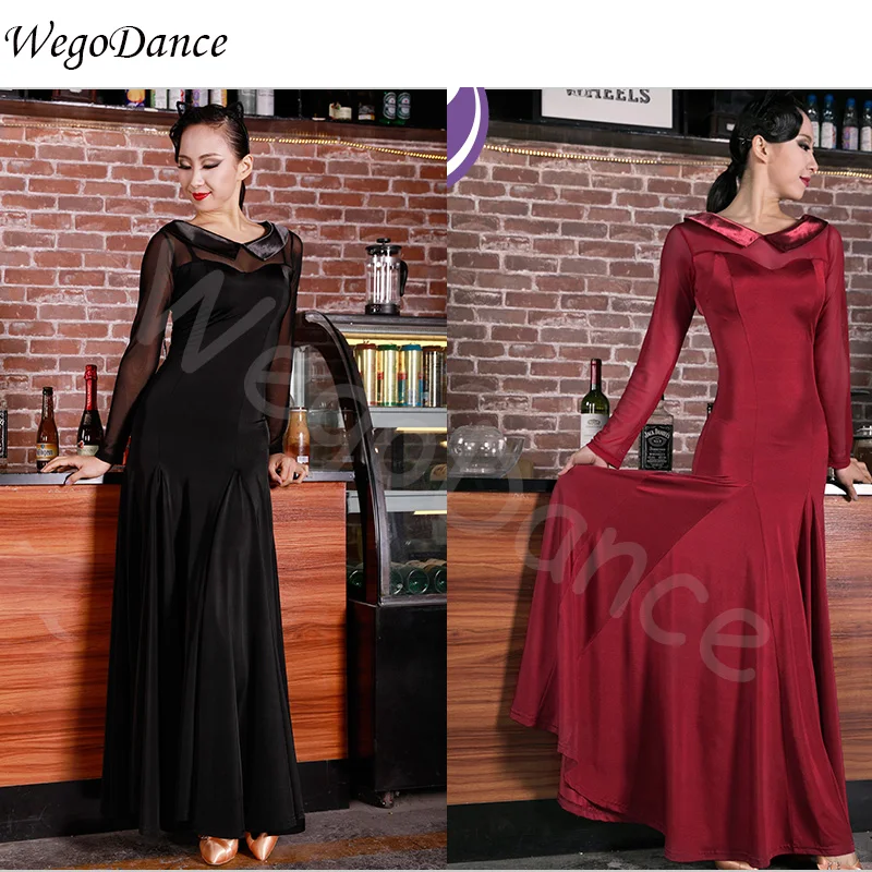 Новые модные современные Танцы платье Длинные рукава полноценно вальс бальных