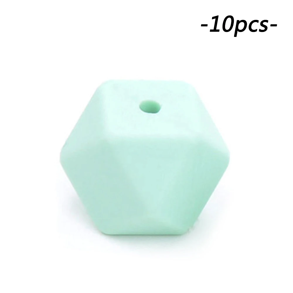 mint LOFCA 10 шт. мини шестигранные силиконовые бусины 14 мм Прорезыватель для зубов Детские Прорезыватели Детские Силиконовые игрушки для изготовления ожерелья без бисфенола - Цвет: mint