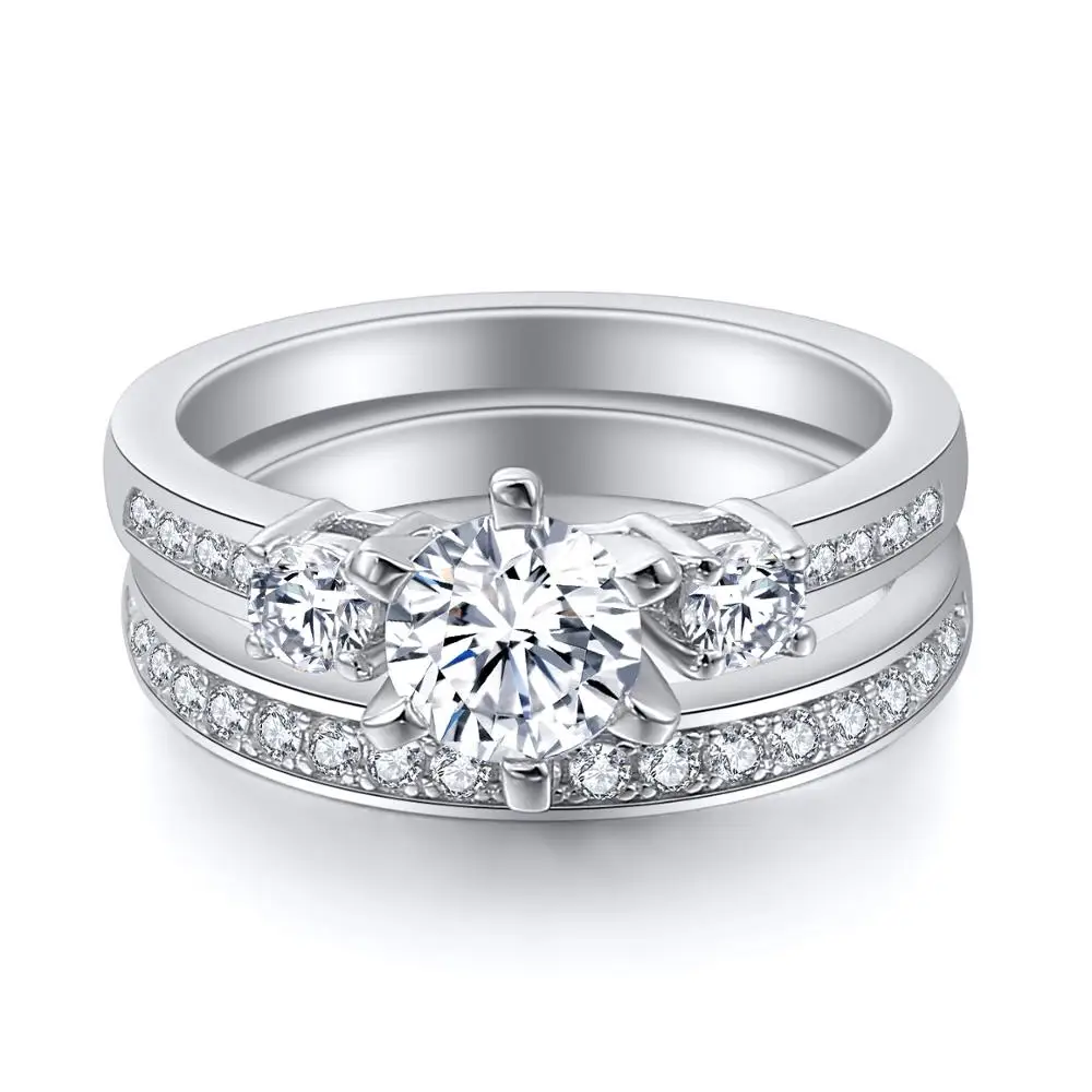 3-Stone 1.94 Carat Cut Cubic Zirconia Ring Round Muilt-layer Wedding Party Jewelry Gift 925 Sterling Silver For Women SR20 | Украшения и
