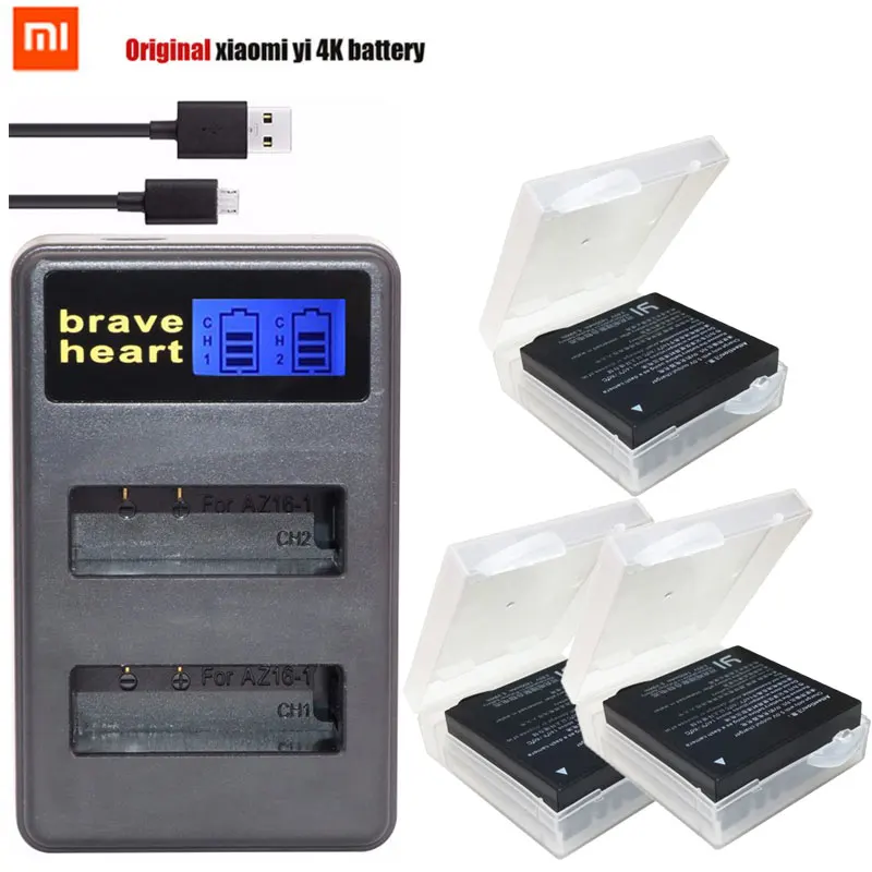 3,85 В аккумулятор xiaomi yi 4k батареи+ lcd USB двойное зарядное устройство для оригинальной экшн-камеры xiaomi yi lite 2 4K 4k Xiao yi 4k - Цвет: chagrer and 3battery