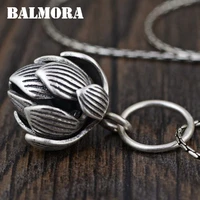 balmora 990 pure silver lotus bud charm pendants for women men couple gift vintage elegant jewelry accessories without chain