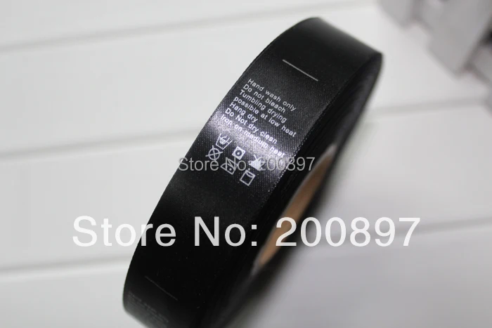 

Black care label silver lettering printed tag in satin stock or customized 1000pcs in roll
