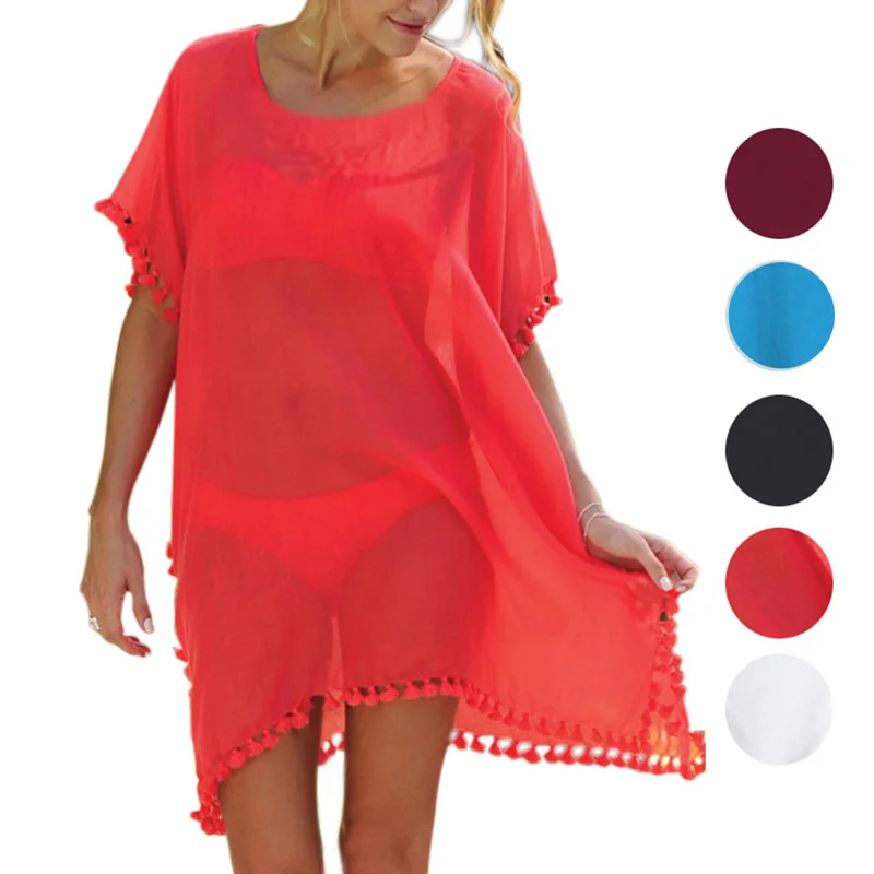 Лидер продаж женское шифоновое бикини с кисточками накидка купальник летние