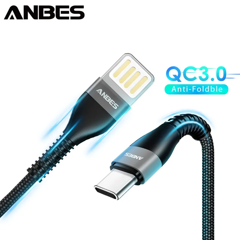 ANBES Micro usb type C быстрый заряд кабеля USB кабель для передачи данных нейлон