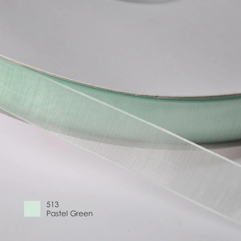 pastel green 513 YAMA 22 25 32 38 мм для рукоделия, свадебная посылка, 200 ярдов/партия, зеленый, желтый, коричневый цвет, сплошная Прозрачная Шелковая лента из органзы - Цвет: pastel green 513