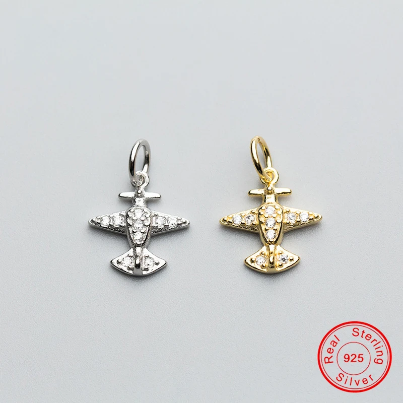 

14*13*3mm Women 925 Sterling Silver Charms Clear Crystal Rhinestone Airplane Charm DIY Jewelry Making