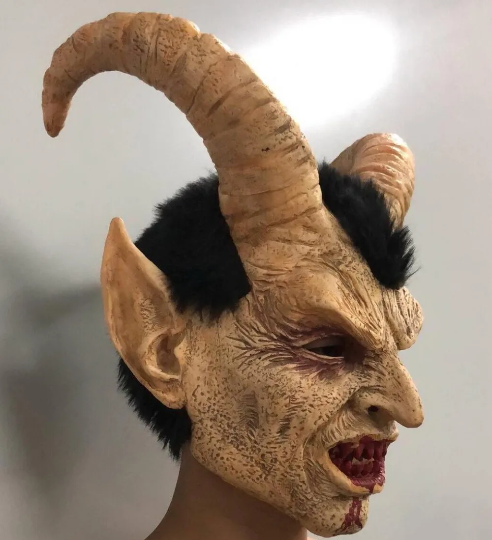 Латексная Маска Lucifer Horn маски костюм на Хэллоуин страшный демон дьявол фильм
