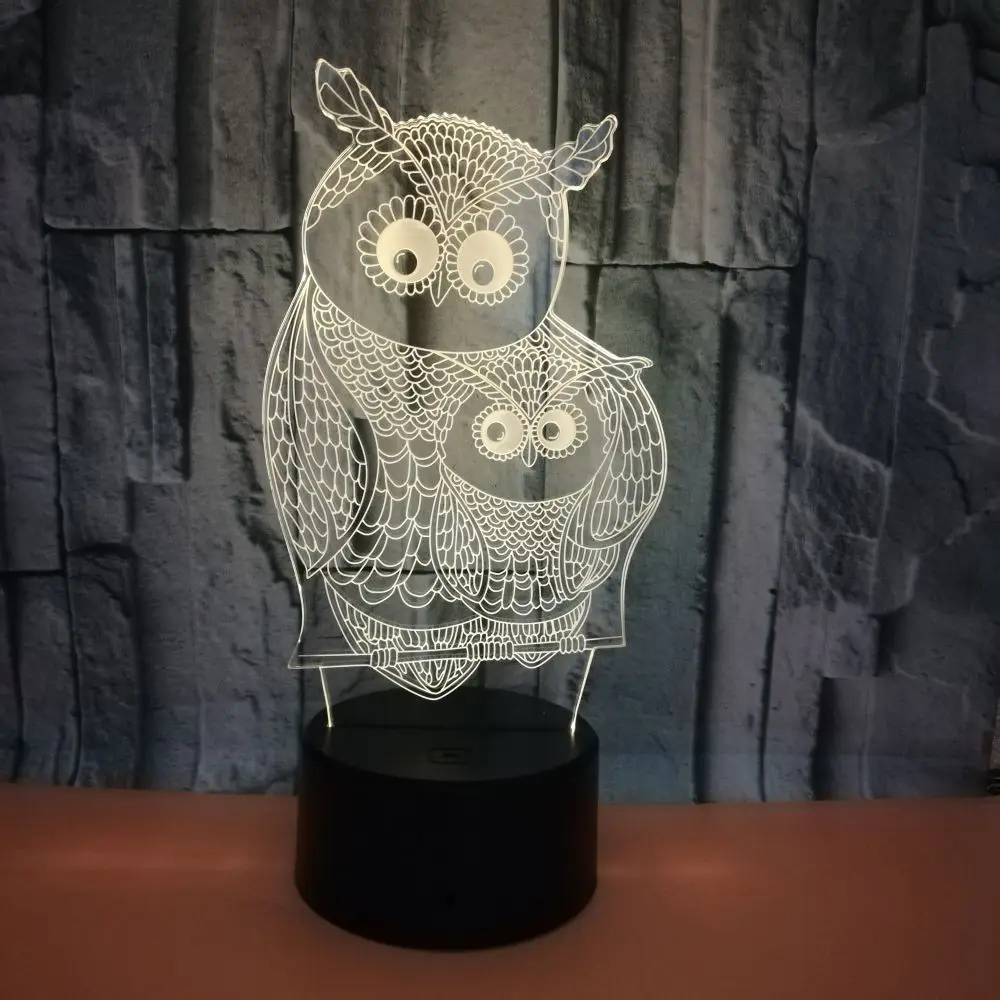 Новинка Забавные Животные Сова 3D ночной Светильник USB светодиодный 7 цветов