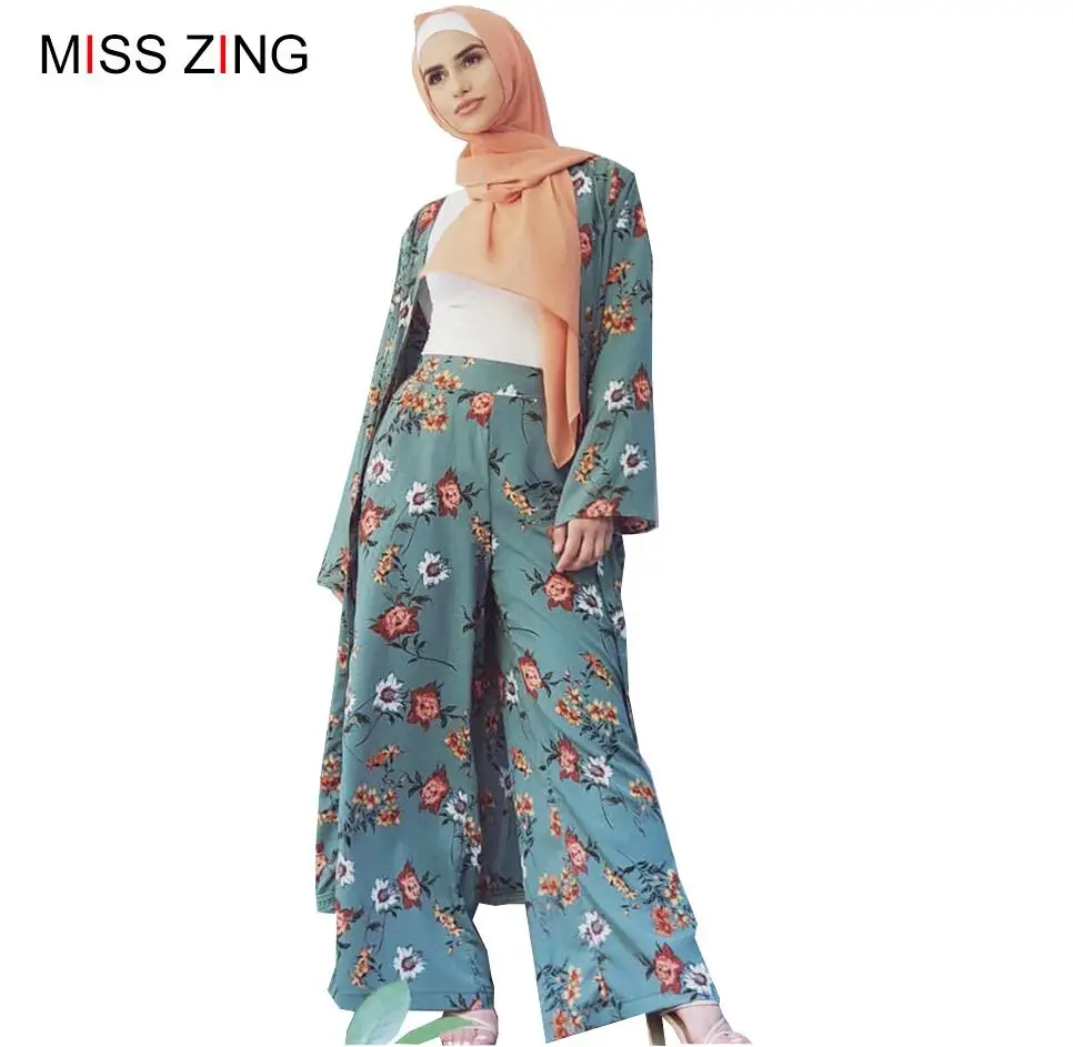 

Muslim Abaya Print Flower Suit Overskirt Mesh Cardigan Tunic Kimono Long Robes Jubah Middle East Ramadan Arab Islamic Prayer