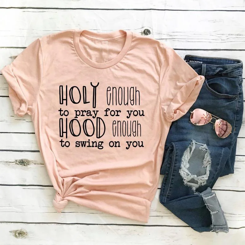 

Funny Christian Slogan Tee Holy Enough to Pray for you T-Shirt Graphic Vintage Red Clothing quote Jesus lover girl Tops t shirts