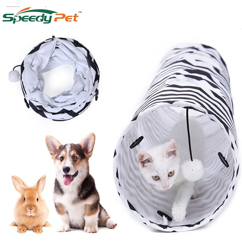 

Funny Strip Cat Tunnel Collapsible Cat Tunnel Cat Toys Play Tunnel Durable Suede Hideaway Pet Crinkle Tunnel with Ball