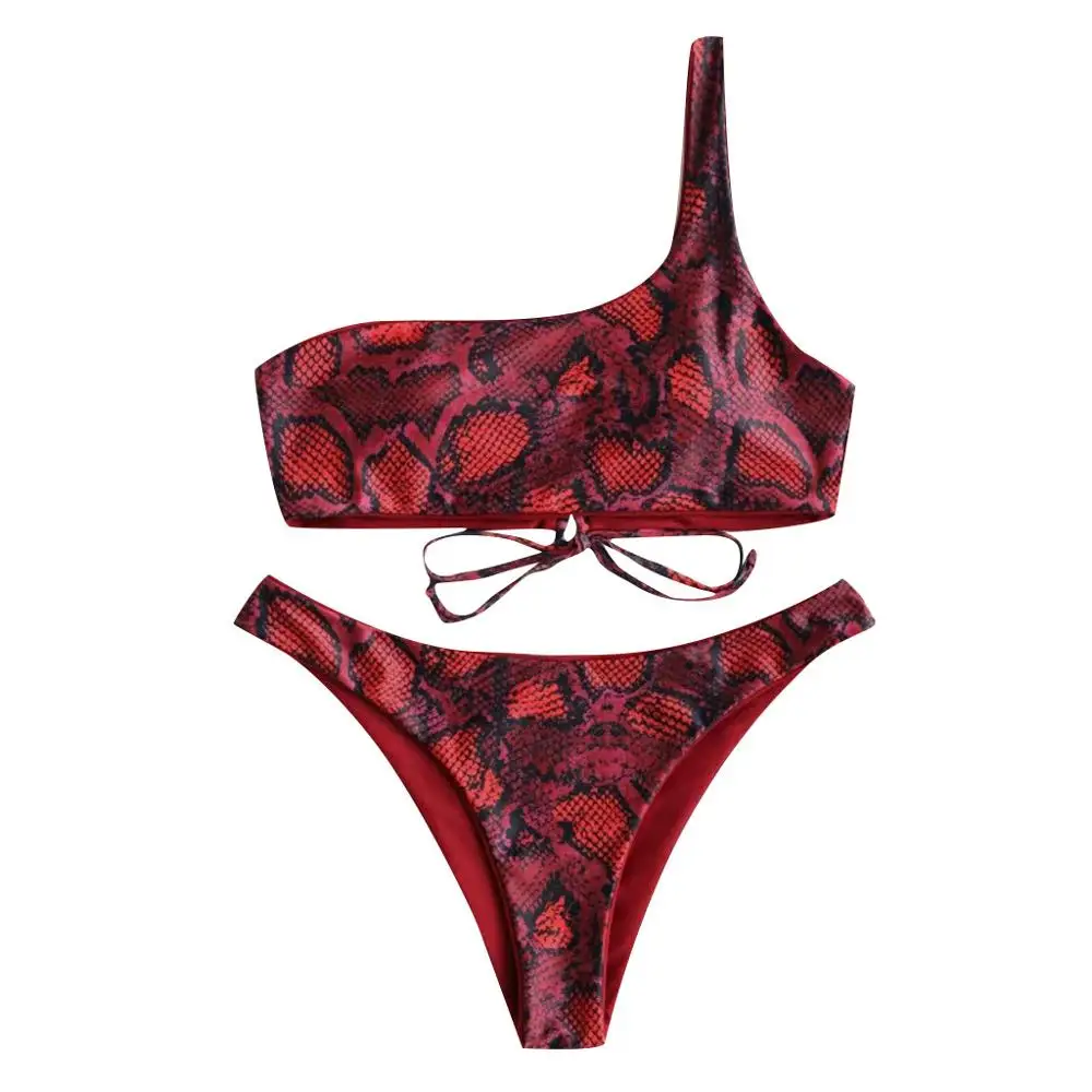 wine red Для женщин из двух частей Леопардовый принт, сексуальный с открытыми плечами Разделение подходит для плавания, купальник, комплекты бикини купальник с заниженной талией; купальный костюм для девочек; сезон лето - Цвет: wine red