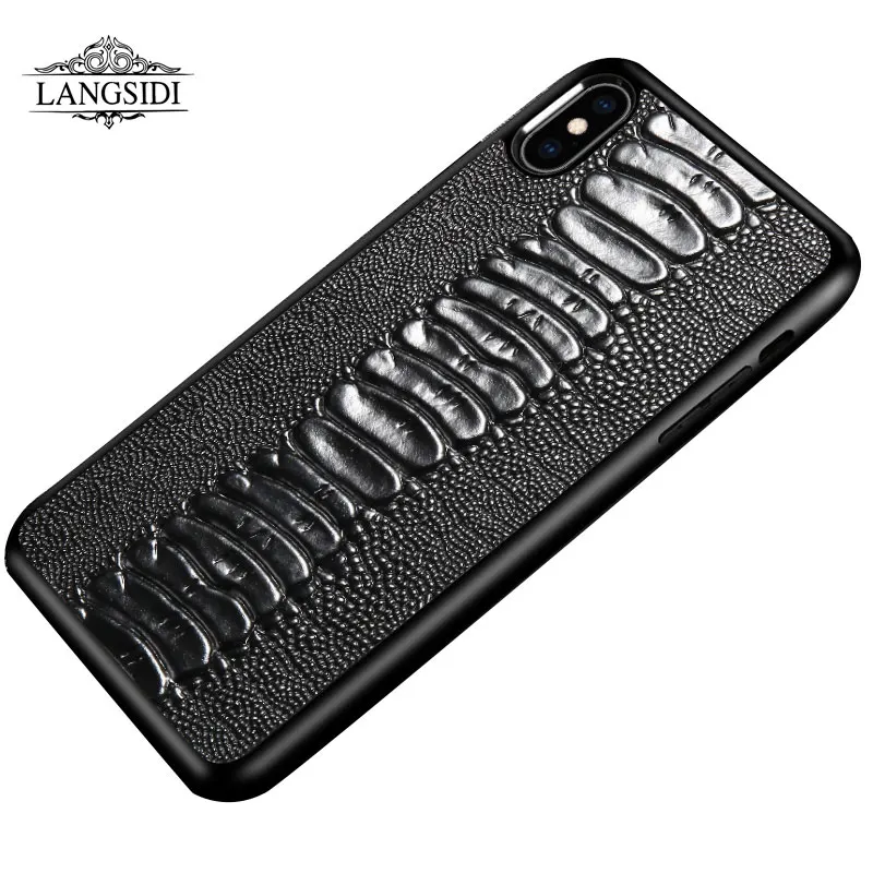 Full Grain Leather Cover For iphone X XR XS Max case luxury Ostrich funda for iPhone 13 Pro 12 Mini 11 | Мобильные телефоны и