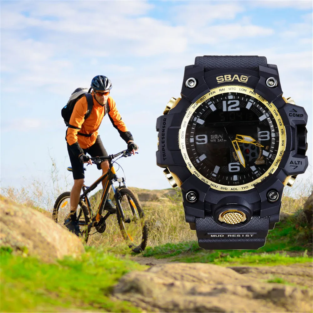 Модные спортивные цифровые часы LED для мужчин крутой дизайн водонепроницаемые