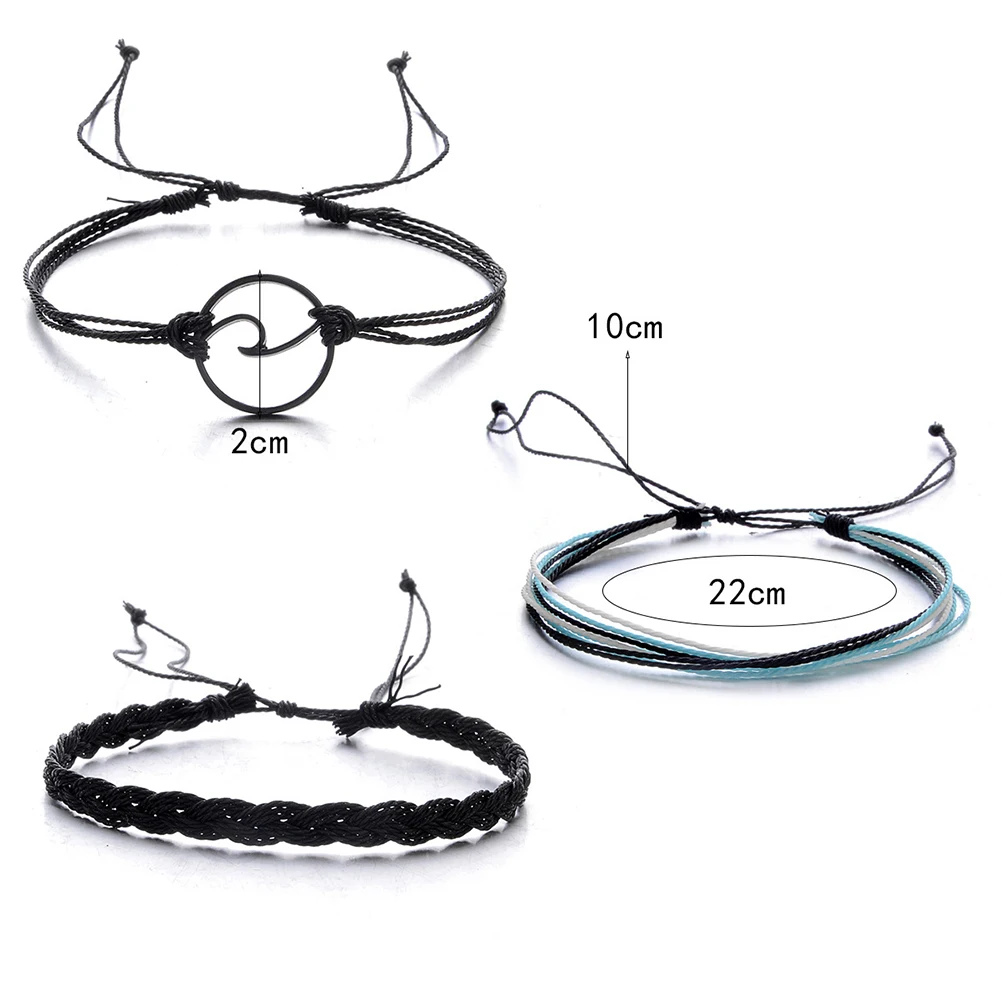 2020 New Arrival 3Pcs/Set Multilayer Charm Boho Braided Wave Circle Rope Bracelet Wristband Women Wrist Chain Jewelry Gift | Украшения и