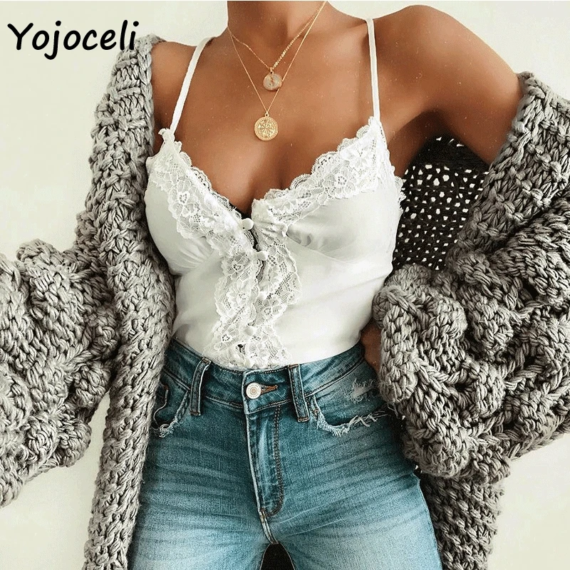 Yojoceli 2019 летняя атласная кружевная Лоскутная майка Топы Вечеринка клуб