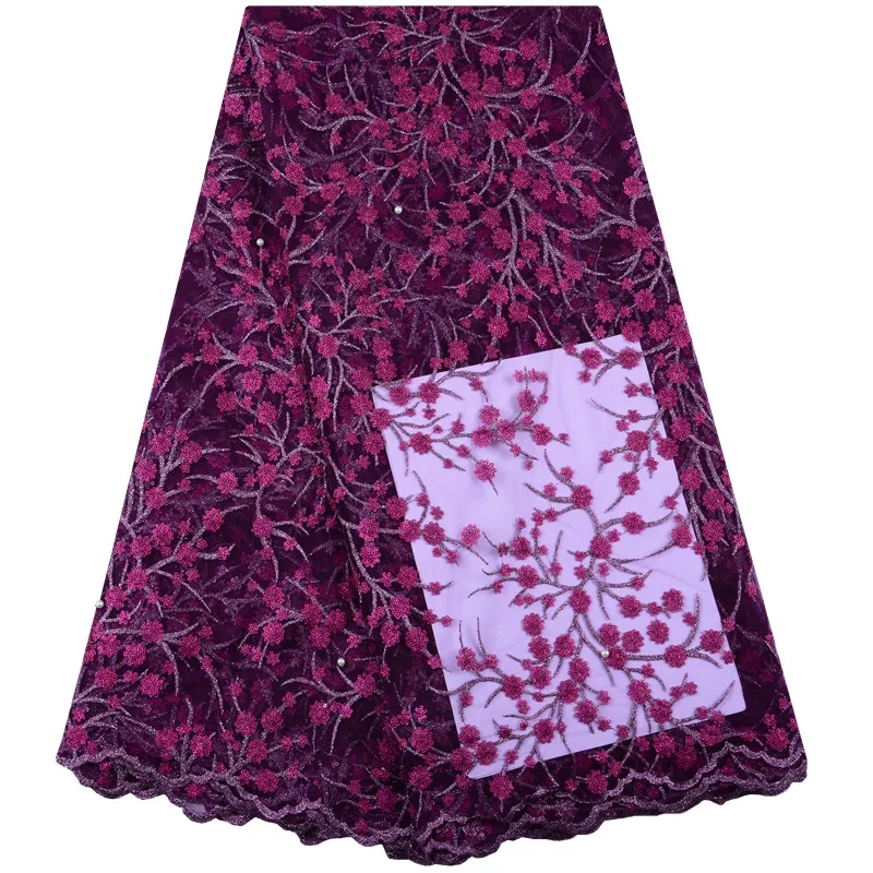 

Latest French Net Lace Fabric High Quality African Tulle Mesh Lace For Wedding Dress Rose Red Color Nigerian Lace Fabric S1422