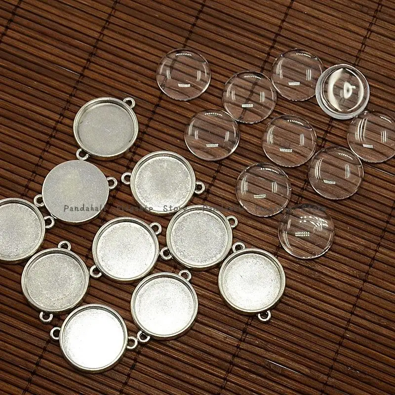 

20mm Clear Domed Magnifying Glass Cabochon Cover for Flat Round DIY Photo Alloy Link Making, Lead Free, Antique Silver,