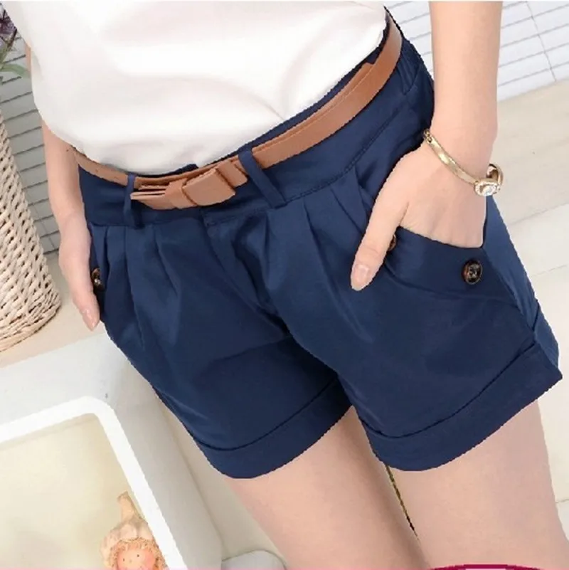 

S-5XL Plus Size Women Summer Cotton Casual Shorts Without Belt Fashion Mid-Waist Solid Slim Short femme
