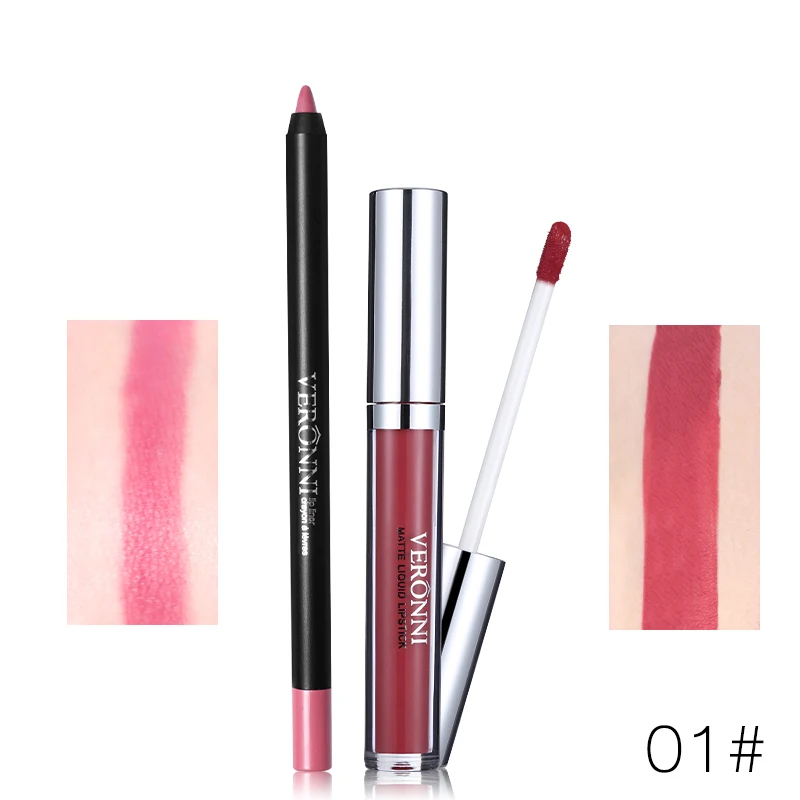 01 VERONNI бренд 13 цветов Блеск для губ Lipliner макияж наборы Batom телесный бархат Пигмент Блеск для губ Карандаш палочки Водонепроницаемый косметический набор - Цвет: 01