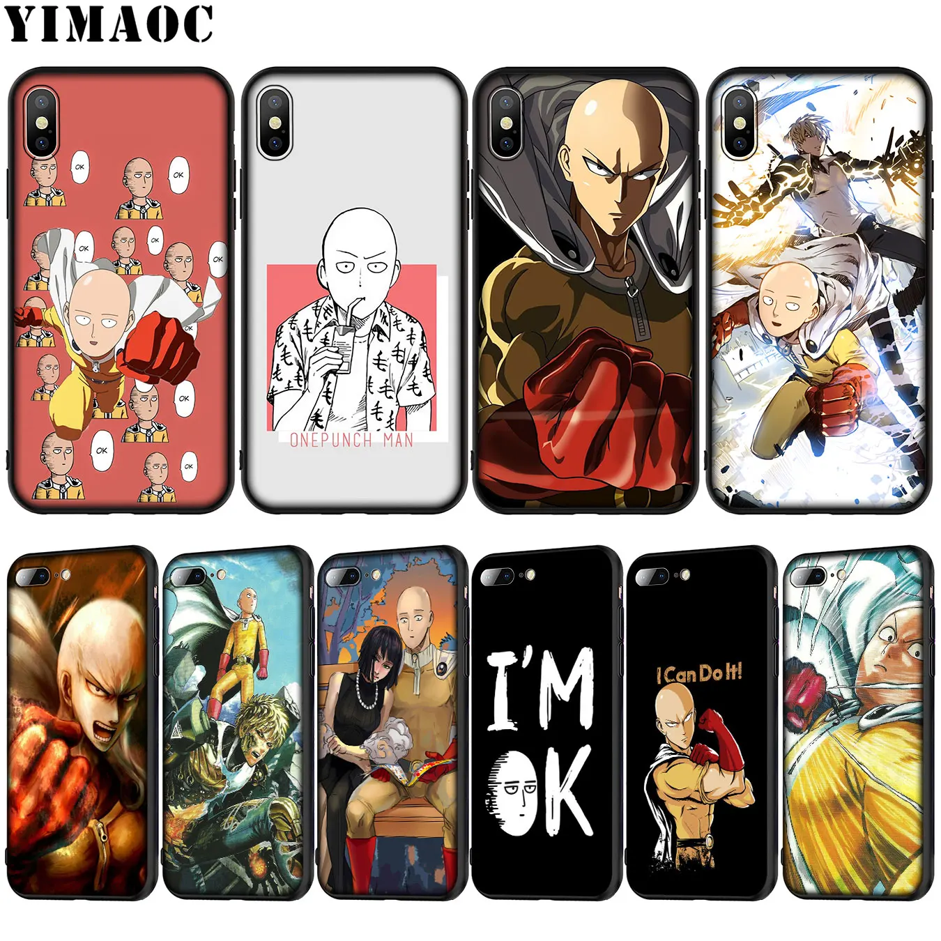 Мягкий силиконовый чехол YIMAOC ONE PUNCH MAN для iPhone XR X XS Max 6 6S 7 8 Plus 5 5S SE черный из ТПУ |