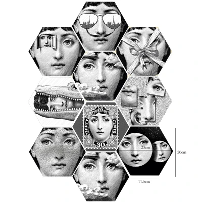 Креативные европейские ПВХ наклейки для напольной плитки fornasetti дизайн шестигранные самоклеящиеся водонепроницаемые наклейки на стену для ванной/кухни плитка