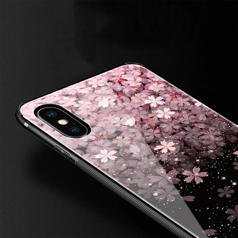 Стеклянный чехол для телефона Sakura для iPhone XS MAX XR, чехол из закаленного стекла для iPhone X 8 7 6S 6 Plus, чехол для OPPO R15 R17