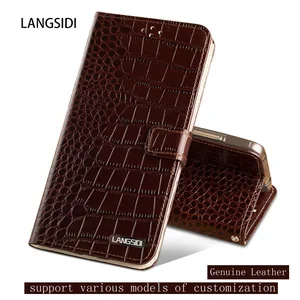 Genuine Leather Dual card bit flip case For Samsung C5 Pro Crocodile texture magnetic buckle Silicone inner shell phone cover